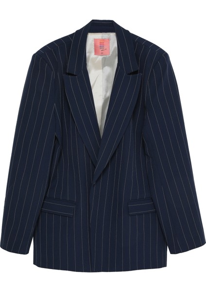 Çizgi Detaylı Blazer Ceket Lacivert