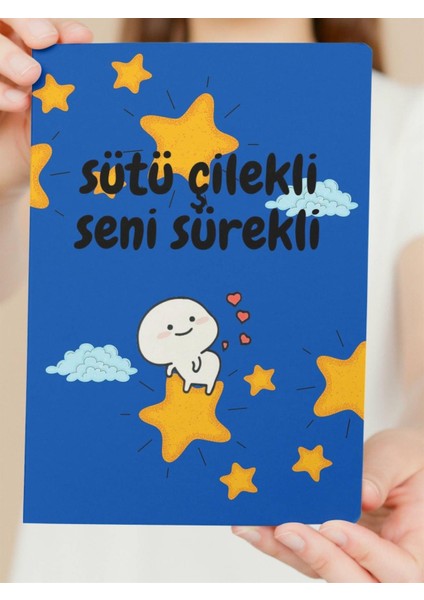 Sütü Çilekli Seni Sürekli Ahşap Poster