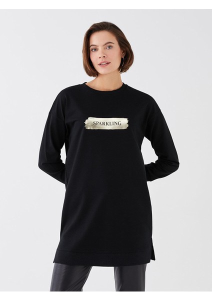 Lcwaıkıkı Classic Bisiklet Yaka Baskılı Uzun Kollu Kadın Sweatshirt Tunik