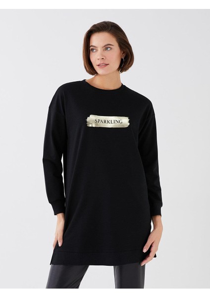Lcwaıkıkı Classic Bisiklet Yaka Baskılı Uzun Kollu Kadın Sweatshirt Tunik