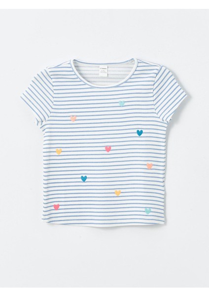 Lcw Baby Bisiklet Yaka Kısa Kollu Çizgili Kız Bebek Tişört