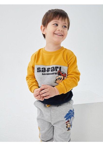 Lcw Baby Bisiklet Yaka Uzun Kollu Nostaljik Maymun Baskılı Erkek Bebek Sweatshirt