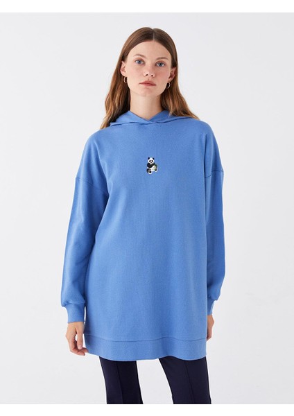Lcw Modest Kapüşonlu Nakışlı Uzun Kollu Kadın Sweatshirt Tunik