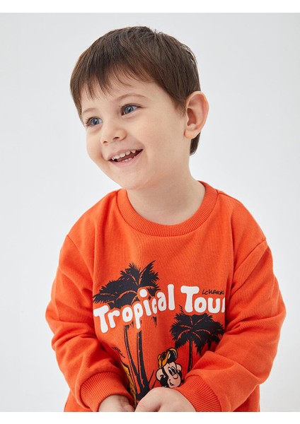Lcw Baby Bisiklet Yaka Uzun Kollu Nostaljik Maymun Baskılı Erkek Bebek Sweatshirt