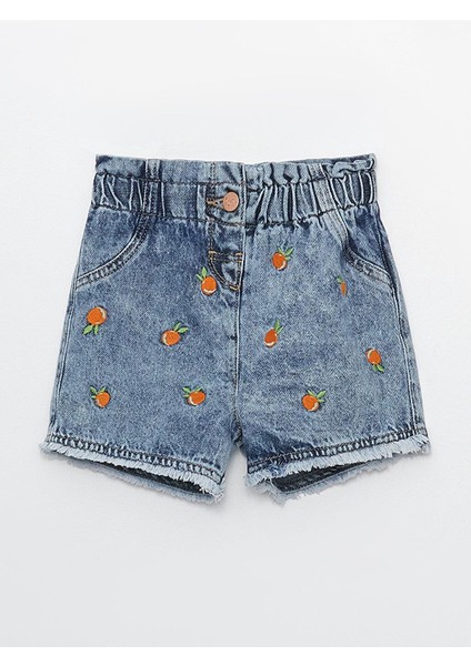 Lcw Baby Beli Lastikli Nakışlı Kız Bebek Jean Şort Etek