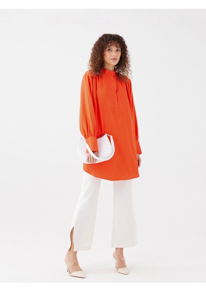 Lcwaıkıkı Classic Dik Yaka Düz Uzun Kollu Oversize Kadın Tunik