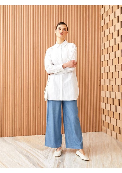 Lcw Modest Çizgili Uzun Kollu Poplin Kadın Gömlek Tunik modelleri