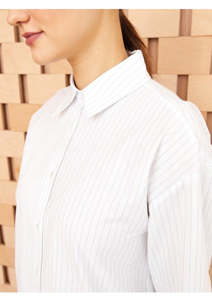 Lcw Modest Çizgili Uzun Kollu Poplin Kadın Gömlek Tunik fırsatları