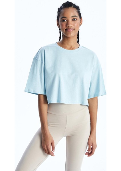Lcw Active Bisiklet Yaka Düz Kısa Kollu Oversize Kadın Crop