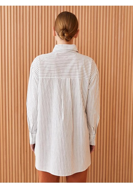 Lcw Modest Çizgili Uzun Kollu Poplin Kadın Gömlek Tunik