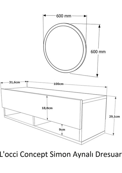 Beyaz Simon 100 cm Aynalı Raflı Kapaklı Dresuar Antre Hol Çam-Beyaz Suntalam Aynalı 2 Yıl Modern Mo