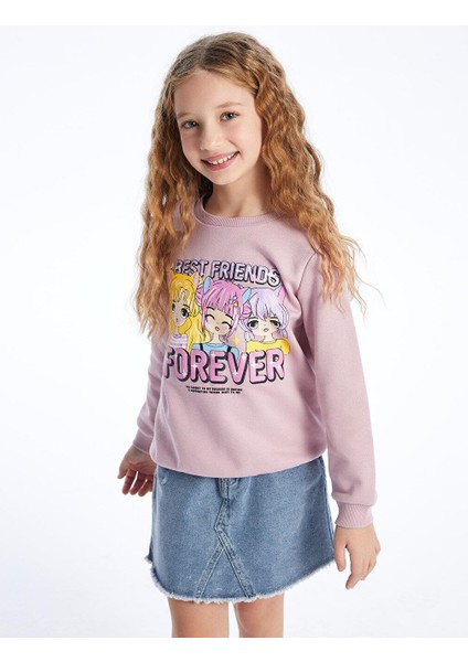 Lcw Kids Bisiklet Yaka Baskılı Uzun Kollu Kız Çocuk Sweatshirt