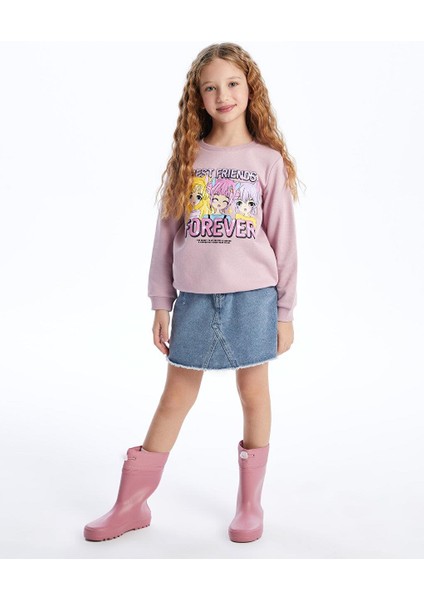 Lcw Kids Bisiklet Yaka Baskılı Uzun Kollu Kız Çocuk Sweatshirt modelleri