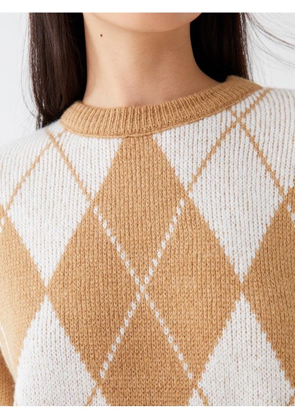 Lcw Modest Bisiklet Yaka Desenli Uzun Kollu Oversize Kadın Triko Kazak