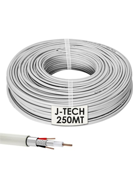 J-Tech 0250 A+Kaliteli 2x 0.22MM 250 Metre 2+1 Folyolu Lüks Cctv Güvenlik Kablo