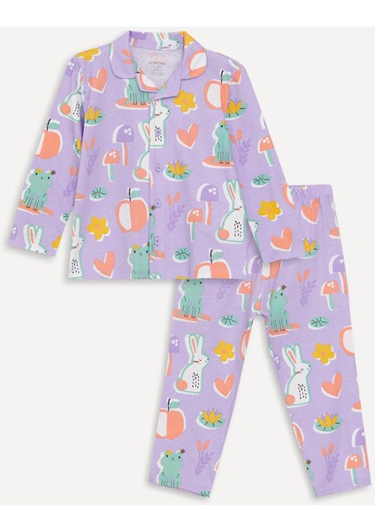 Lcw Baby Polo Yaka Uzun Kollu Desenli Kız Bebek Pijama Takımı
