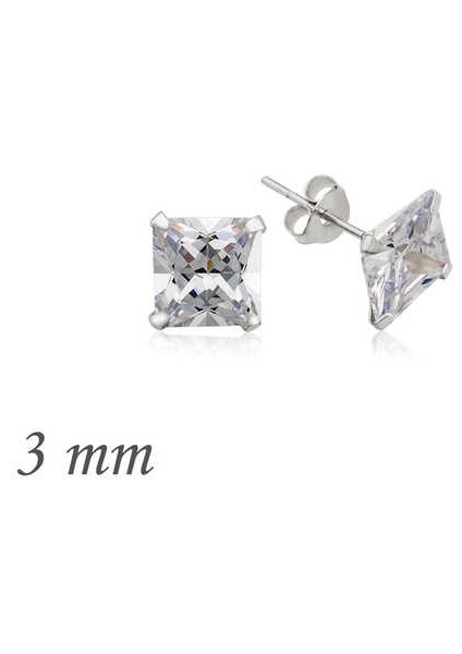 Gümüş Kare Tek Taş Zirkon Küpe - 3 mm fiyatları