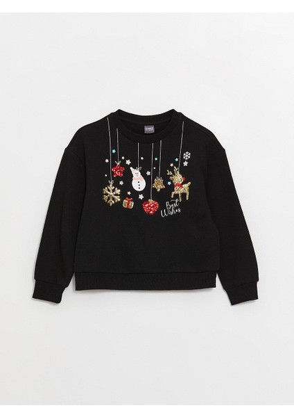 Lcw Kids Bisiklet Yaka Yılbaşı Temalı Uzun Kollu Kız Çocuk Sweatshirt