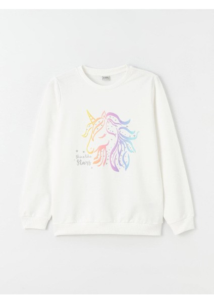 Lcw Kids Bisiklet Yaka Baskılı Uzun Kollu Kız Çocuk Sweatshirt