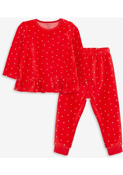 LC Waikiki Lcw Baby Bisiklet Yaka Uzun Kollu Puantiye Desenli Kız Bebek Pijama Takımı