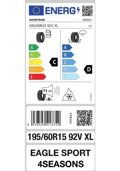 195/60 R15 92V Eagle Sport 4 Seasons Xl Oto Dört Mevsim Lastiği (Üretim Yılı: 2024) fiyatları