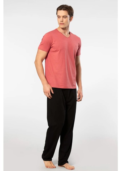 V Yaka T-Shirt ve Cepli Pijama Takım, %50 Pamuk %50 Modal