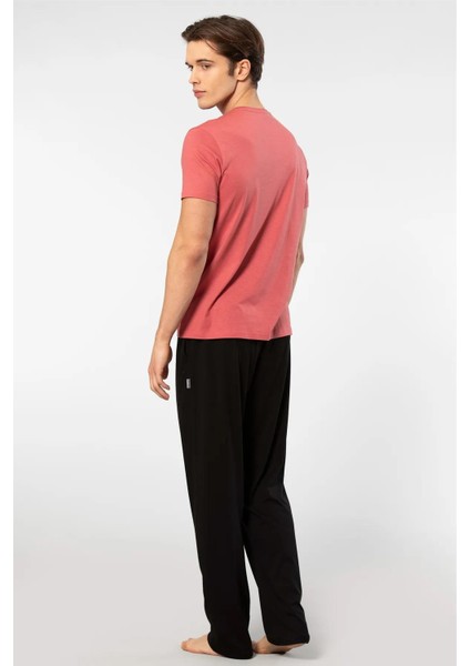V Yaka T-Shirt ve Cepli Pijama Takım, %50 Pamuk %50 Modal