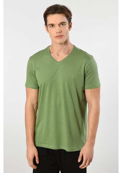 V Yaka T-Shirt ve Cepli Pijama Takım, %50 Pamuk %50 Modal