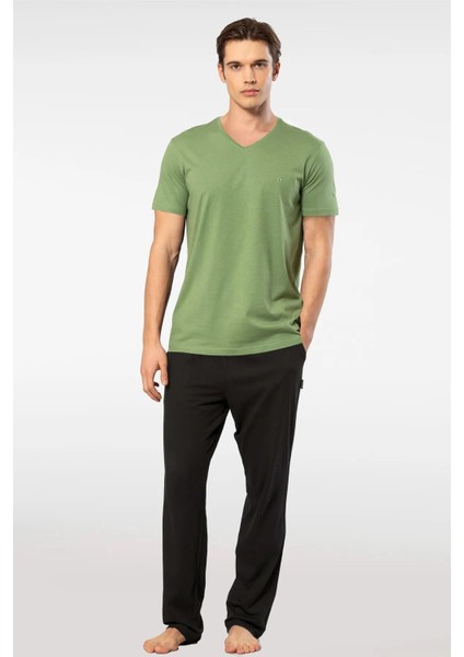 V Yaka T-Shirt ve Cepli Pijama Takım, %50 Pamuk %50 Modal fiyatları