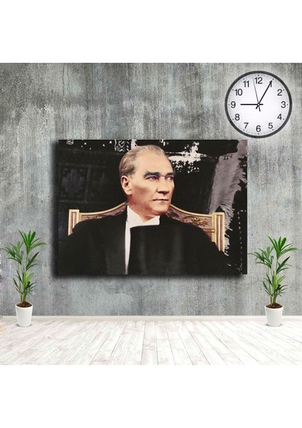 Atatürk Kanvas Tablo Oyma Koltukta Oturan Mustafa Kemal