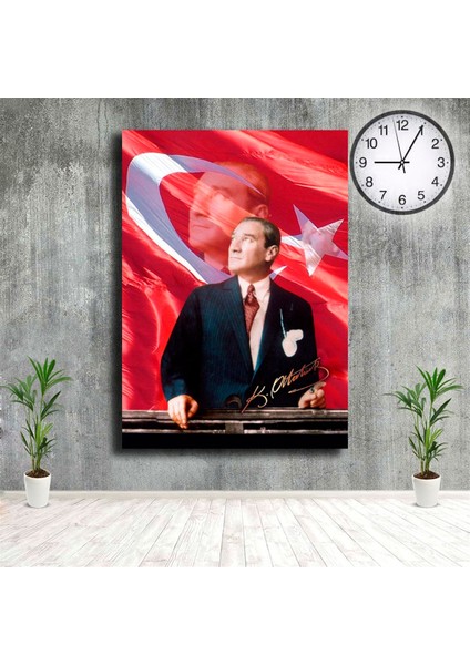 Türk Bayraklı ve Siluetli Mustafa Kemal Atatürk Kanvas Tablo