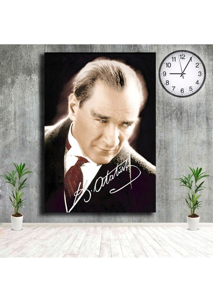 Atatürk Tablosu Imzalı Dikkatli Bakan Mustafa Kemal Kanvas Tablo