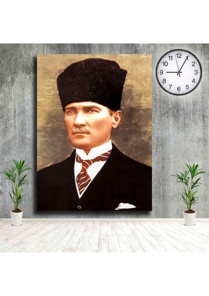Atatürk Tablosu Kara Kalpaklı Kırmızı Kravatlı Mustafa Kemal Kanvas Tablo