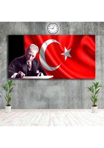 Türk Bayraklı Atatürk Yatay Kanvas Tablo