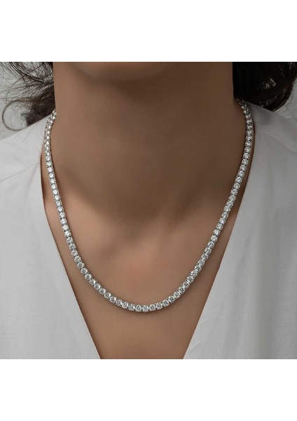 Gümüş 4 mm Beyaz Taşlı Su Yolu Kadın Kolye