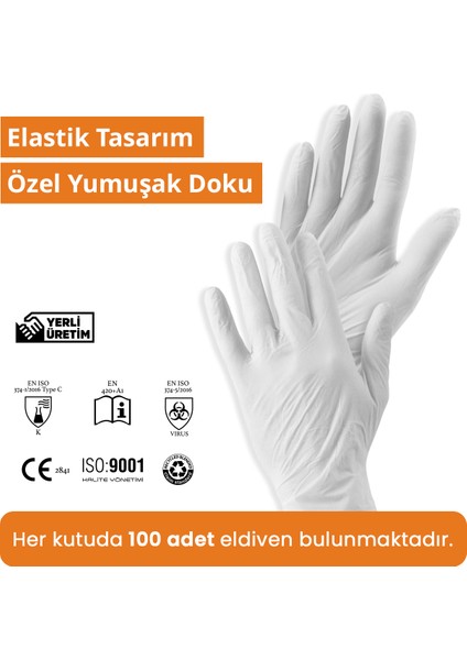 Flex Eldiven Tek Kullanımlık Pudrasız Beyaz L - XL Beden Eldiven 4 x 100'lü