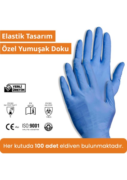 Flex Eldiven Tek Kullanımlık Pudrasız Mavi L - XL Beden Eldiven 2 x 100'lü