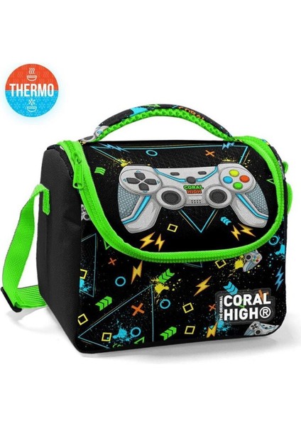 Siyah Fosforlu Yeşil Gamer Desenli Thermo Beslenme Çantası 11887