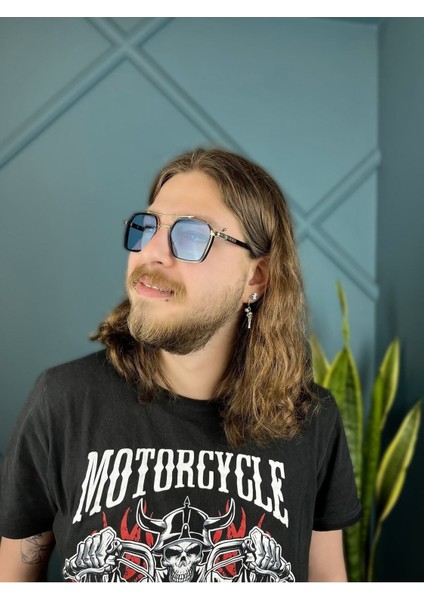 Unisex Mavi Cam Siyah Çerçeve Köprülü Metal Güneş Gözlüğü Mavi Camlı Siyah Çerçeve fiyatları