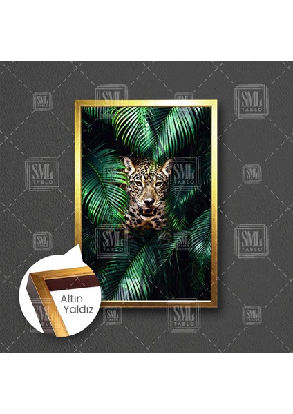 Yeşil Orman Içinden Çıkan Leopar Hayvan Lüks Dekor Çerçeveli Dikey Kanvas Tablo