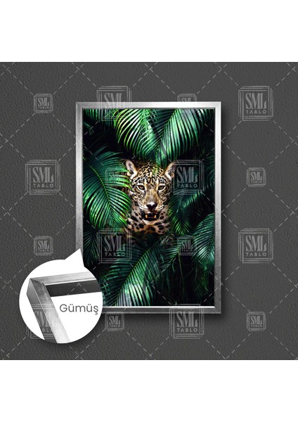 Yeşil Orman Içinden Çıkan Leopar Hayvan Lüks Dekor Çerçeveli Dikey Kanvas Tablo fırsatları