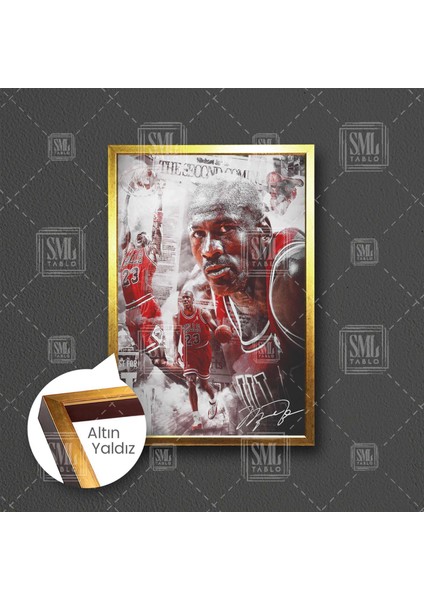 Michael Jordan Art Chicago Bulls Basketbol Eskitme Kırmızı Forma Çerçeveli Dikey Kanvas Tablo