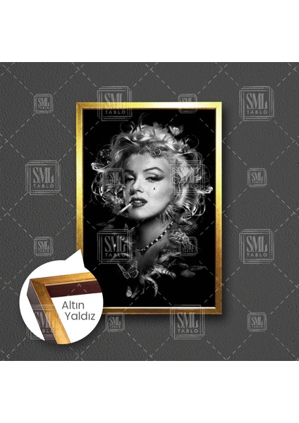 Marilyn Monroe Kelebek Hollywood Yıldızı Sarışın Çerçeveli Dikey Kanvas Tablo