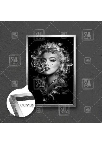 Marilyn Monroe Kelebek Hollywood Yıldızı Sarışın Çerçeveli Dikey Kanvas Tablo