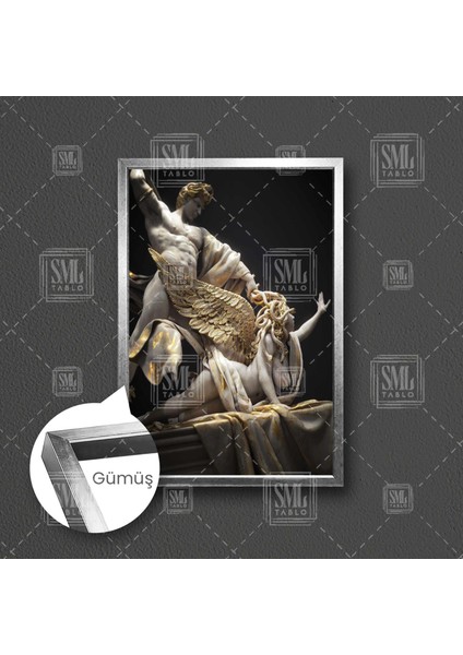 Medusa Yılan Saçlı Kadın Heykel Mitoloji Zeus Heykel Çerçeveli Dikey Kanvas Tablo