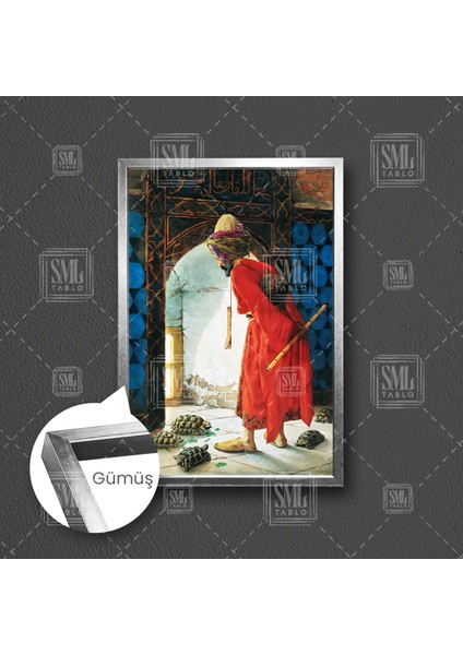 Osman Hamdi Bey Kaplumbağa Terbiyecisi Başyapıt Çerçeveli Dikey Kanvas Tablo