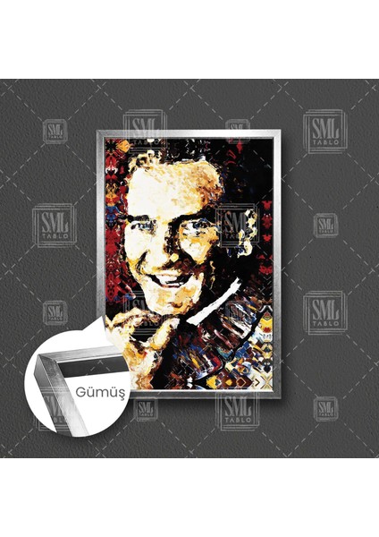Atatürk Portresi Yağlı Boya Efektli Mustafa Kemal Çerçeveli Dikey Kanvas Tablo fırsatları