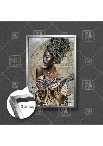 Afrikalı Kadın Kolye Makyaj Takı Soyut Art Çerçeveli Dikey Kanvas Tablo fırsatları