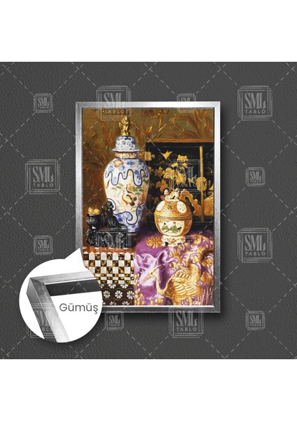 Osmanlı Işlemeli Vazo Heykel Dekor Antika Çerçeveli Dikey Kanvas Tablo fırsatları