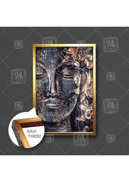 Buda Heykeli Gözü Kapalı Huzur Meditasyon Arınma Yoga Budizm Dekor Çerçeveli Dikey Kanvas Tablo